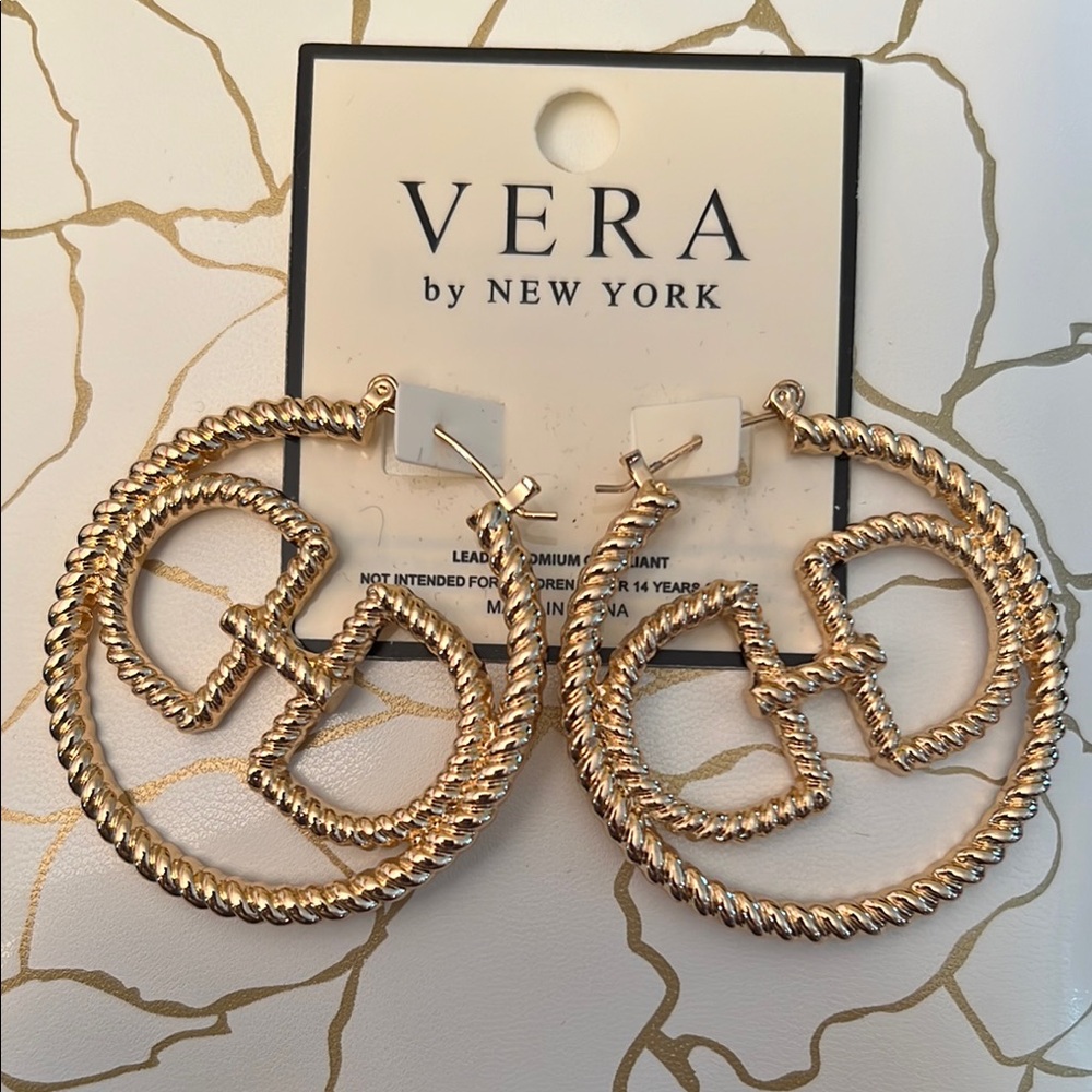 Vera By New York Pierced Gold Tone Hoop Earrings